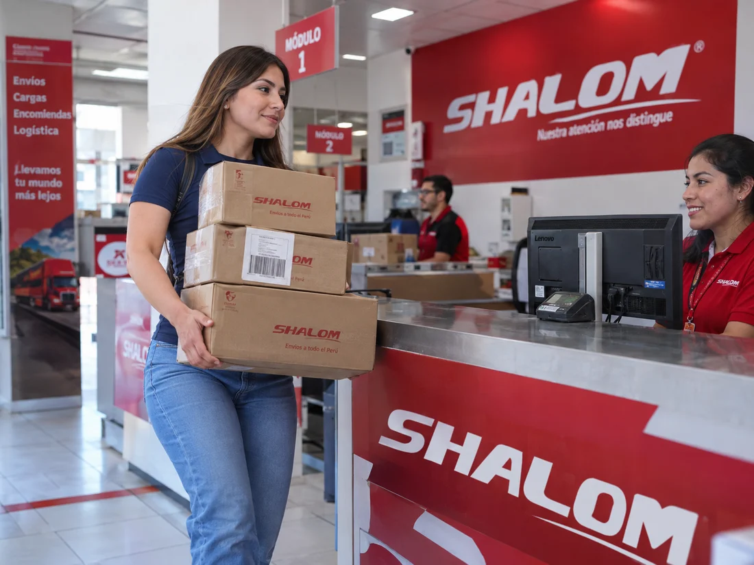 Emprendedora entregando cajas en una agencia de envíos