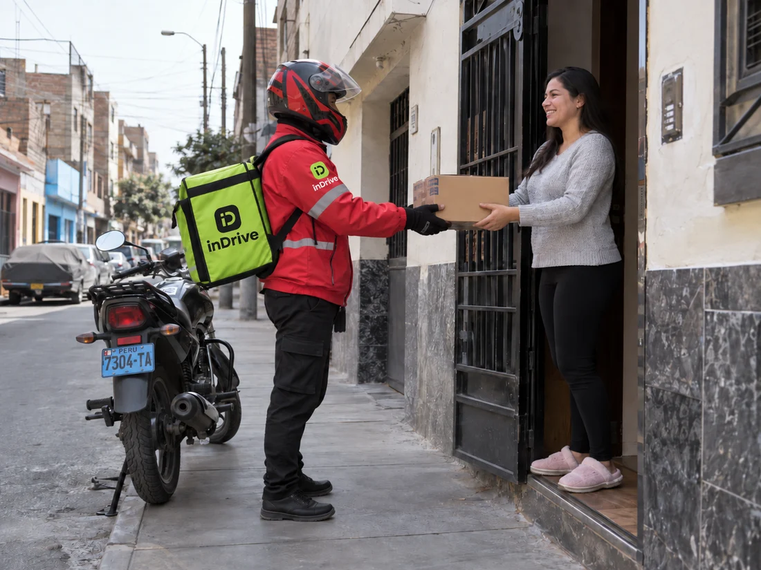 Repartidor entregando un pedido en la puerta de una casa
